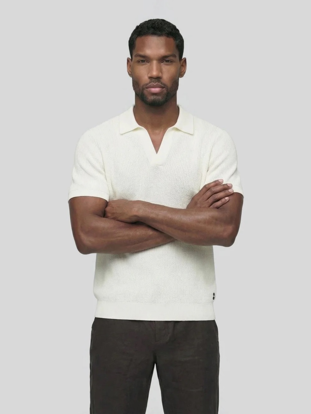 Rob Dorff cotton knitted White Short-Sleeve Knit Polo- size M NWT